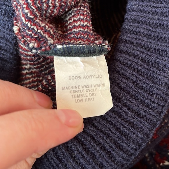 Vintage Mens Crewneck Sweater Snowflake Pattern Ski Knit Navy Blue Maroon Large - Picture 9 of 11